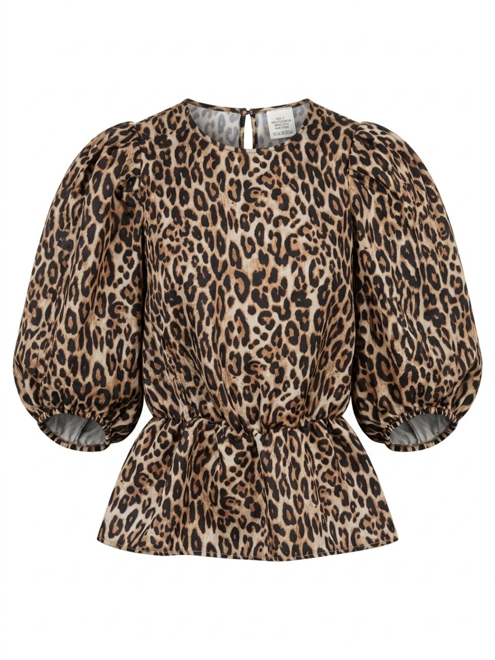 H&M Leopard Print Puff Sleeve Peplum Top - Brown/Black/Tan
